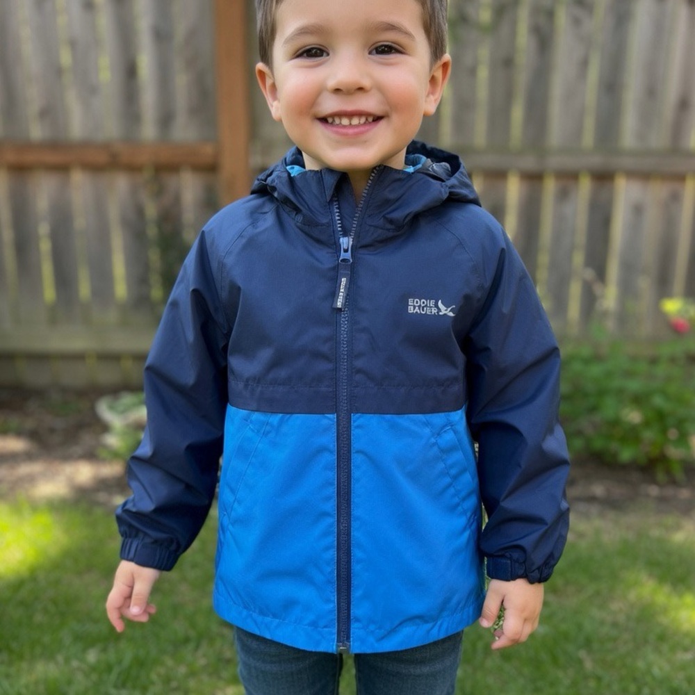 Eddie Bauer Boys 3 In 1 Navy Blue Raincoat & Fleece Jacket Hooded XS 5-6